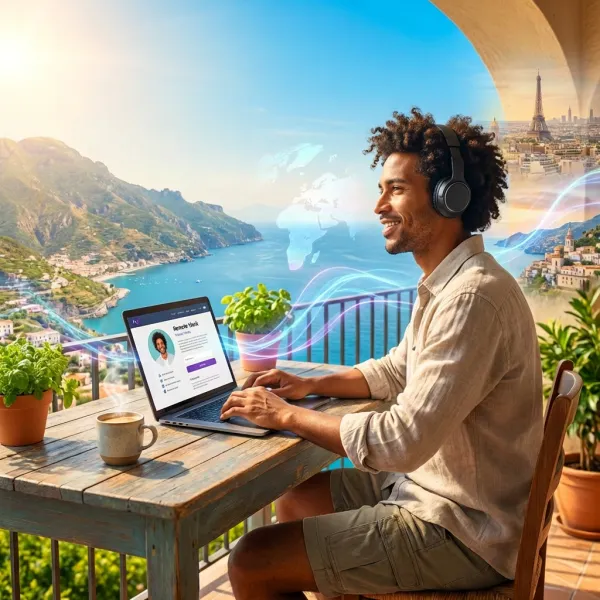 Remote worker on a European terrace