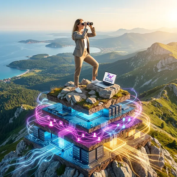 Remote work foundations – woman exploring European opportunities from her laptop