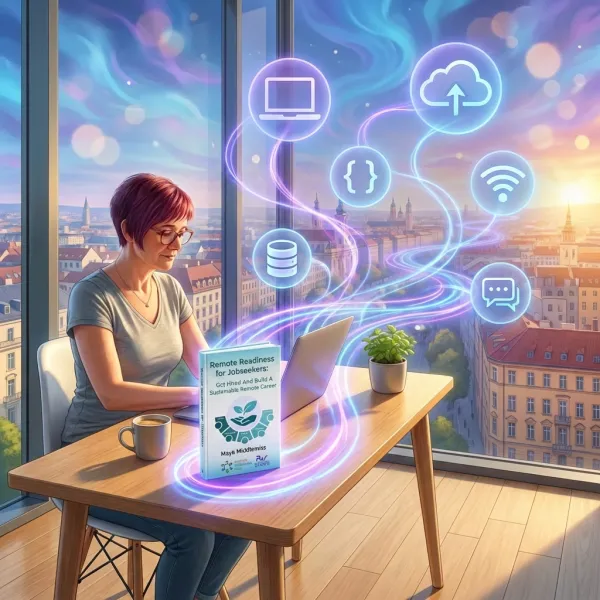 Remote work tools and resources – digital tools floating around a workspace