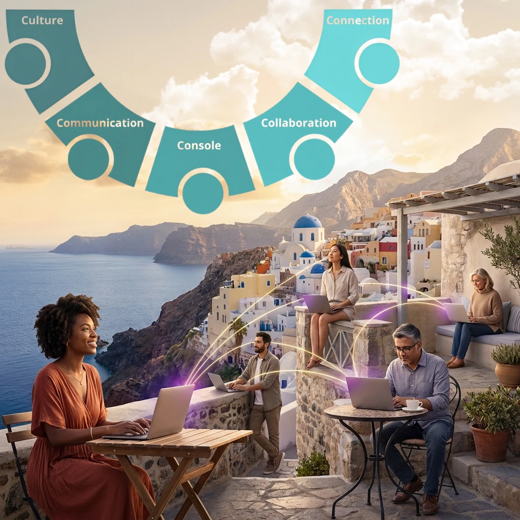 The Remote Readiness 5 Cs framework, with a diverse group of remote workers across Europe