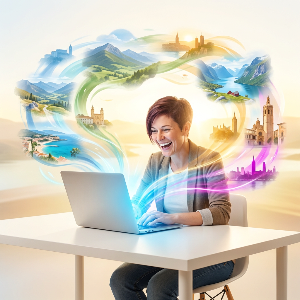 Remote worker exploring Europe from their laptop