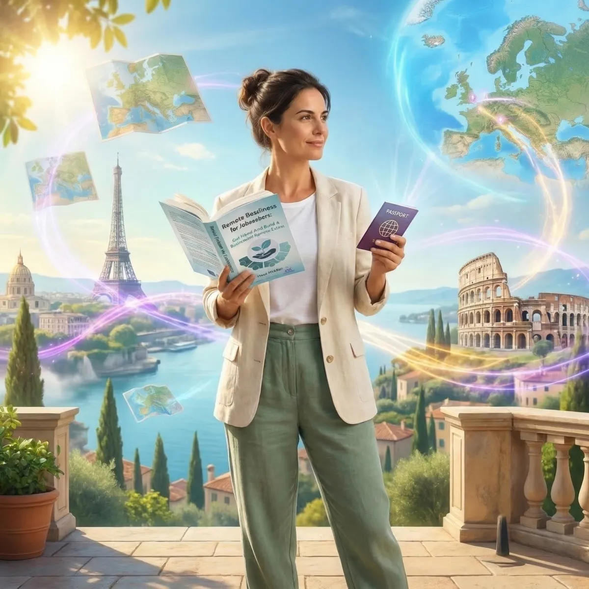 Remote Readiness book with passport and European landmarks