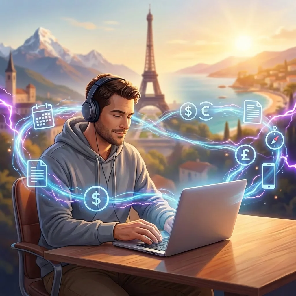 Remote worker in Europe with laptop